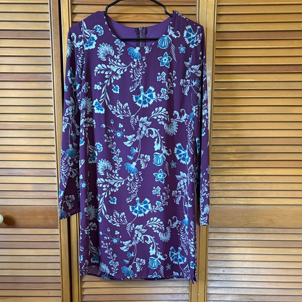 Floral Purple and Blue Long Sleeve Dress